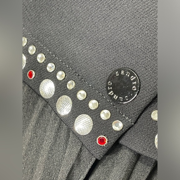 Sandro Paris Stud Embellished Midi Pleated Black Debby Wrap Skirt Size 3 US 8 - Picture 8 of 12